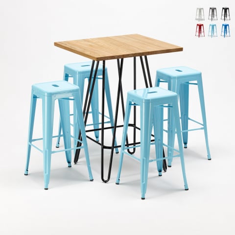 set högt bord och 4 metall pallar i Lix-stil för barer och pubar brooklyn Kampanj
