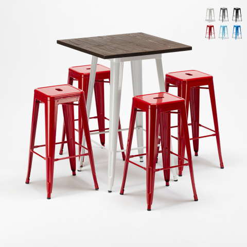 Set högt bord och 4 metallpallar Tolix industriell stil för bar och pub Harlem