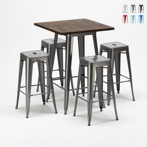 set högt bord och 4 metall pallar Lix stil industriellt williamsburg Kampanj