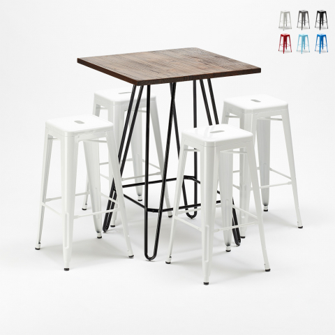 Set högt bord och 4 metallpallar Tolix stil industriellt pub Kips Bay 