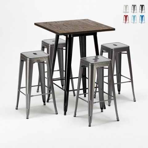 set högt bord och 4 metall pallar stil industriellt little italy Kampanj