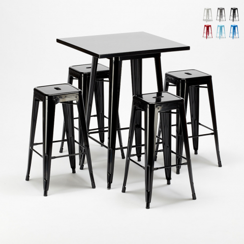 högt bord och 4 pallar i metall industriell stil bar pub new york Kampanj