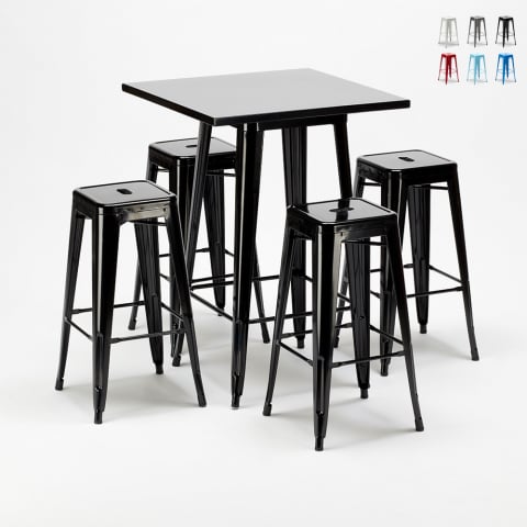 Högt bord och 4 pallar i metall Tolix industriell stil bar pub New York 