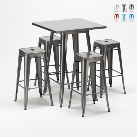 set högt bord och 4 metallpallar i industridesign gowanus Kampanj