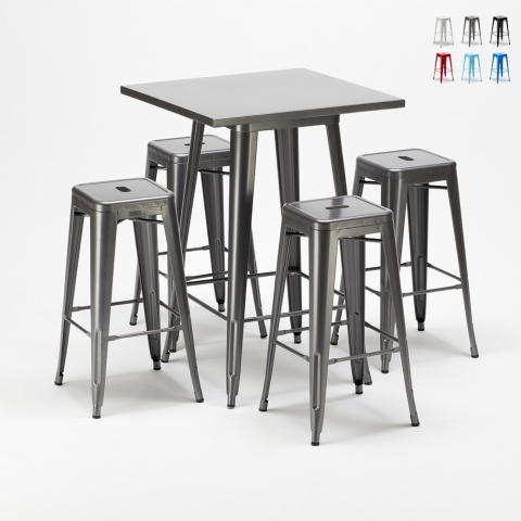 Set Högt bord och 4 metallpallar i Tolix industridesign Gowanus Kampanj