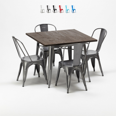 set kvadratiskt bord och stolar i metall design industriell jamaica Kampanj