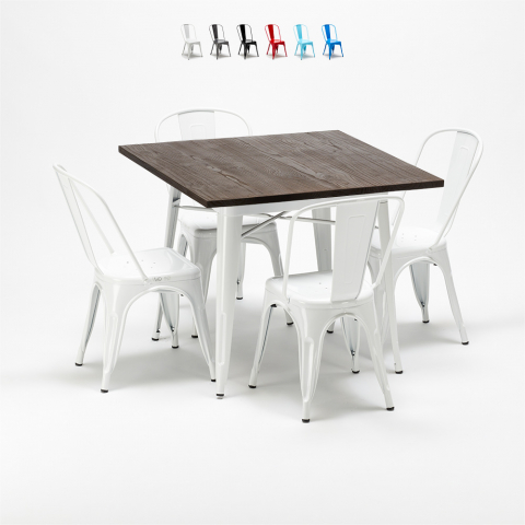 set kvadratiskt bord och stolar i metall trä design industriell midtown Kampanj
