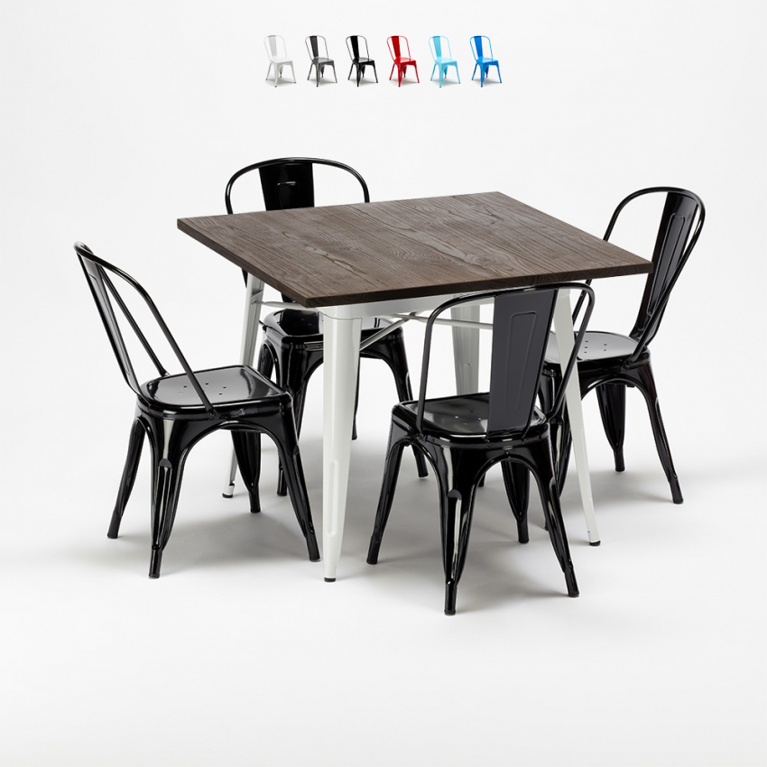 set kvadratiskt bord och stolar i metall trä design Lix industriell midtown Kostnad