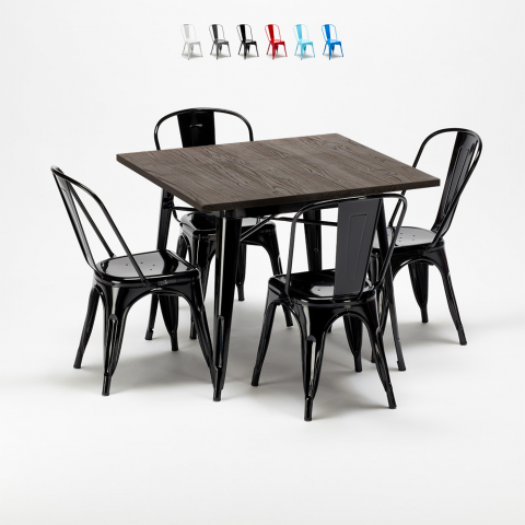 set kvadratiskt bord i trä och stolar i metall design industriell west village Kampanj