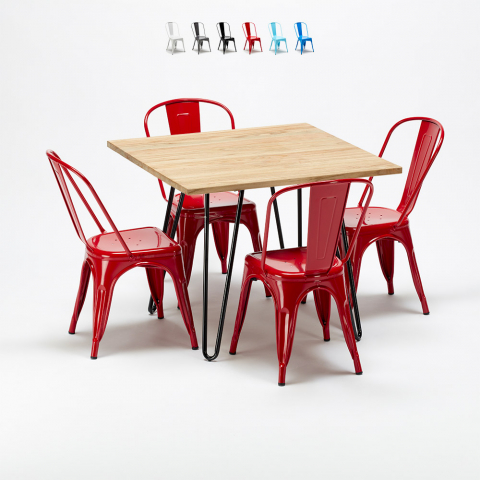 kvadratiskt bord och stolar i metall och trä design industriell tribeca set Kampanj