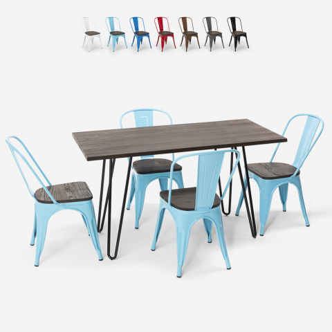 set rektangulärt bord 120 x 60 med 4 stolar trä och stål i industriell design roger Kampanj