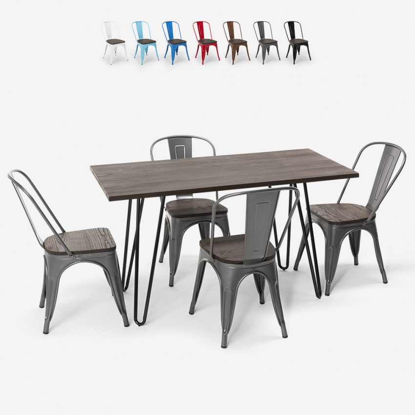 set rektangulärt bord 120 x 60 med 4 stolar trä och stål i Lix industriell design roger Försäljning