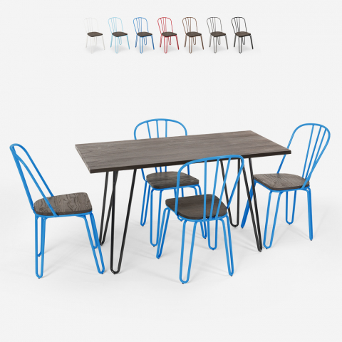 set rektangulärt bord 120 x 60 med 4 stolar trä och stål i industriell design magis Kampanj