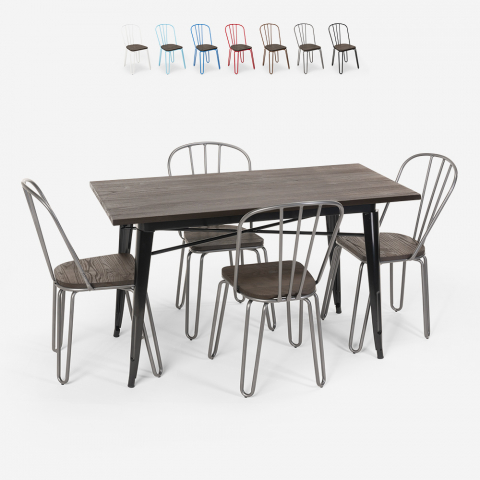 set rektangulärt bord 120 x 60 med 4 stolar stål trä industriell design otis Kampanj
