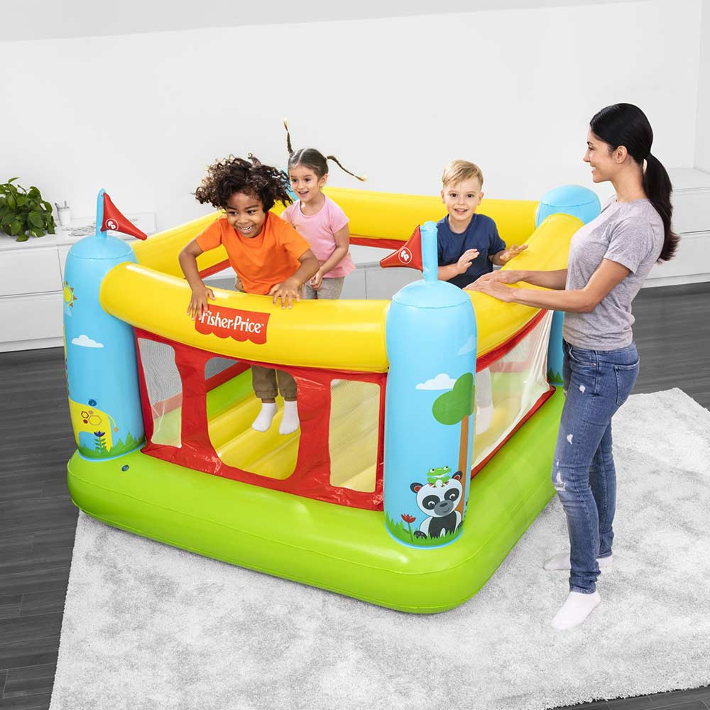Bestway 93553 Uppblåsbar Hoppborg för Barn Hem och Trädgård Fisher-Price Bouncestatic
