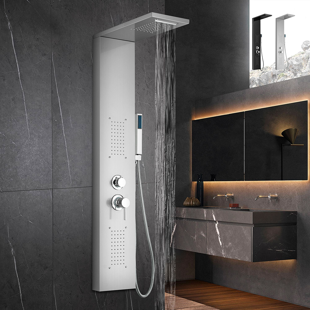 Duschpanel i stål med blandare vattenfall hydromassage Sirmione