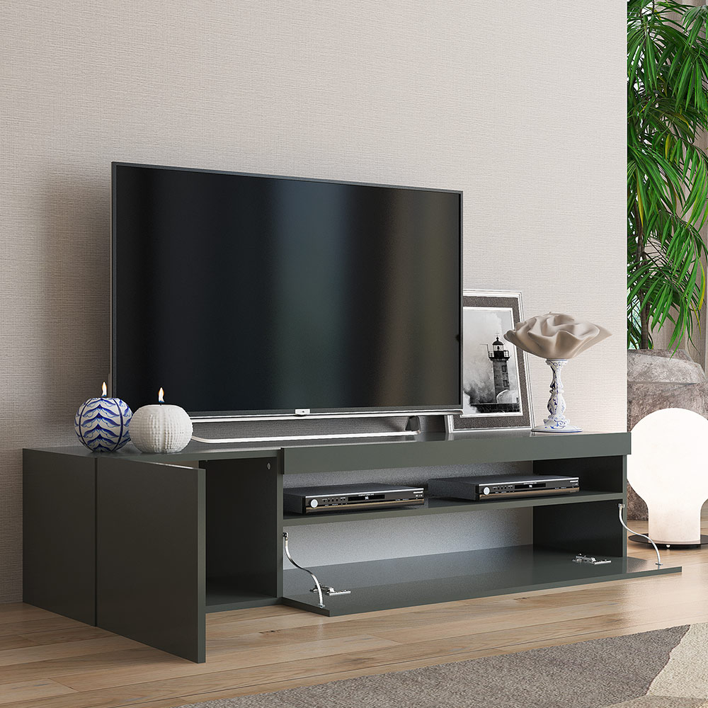 Modern TV-bänk med dörr och klafflåda 150cm Daiquiri Anthracite M