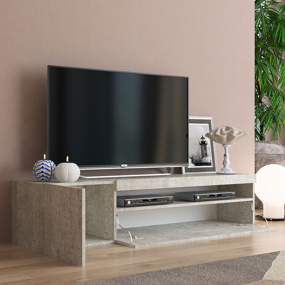 Modern TV-bänk med dörr och klafflåda 150cm Daiquiri Concrete M