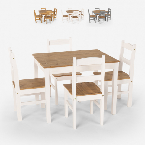 Set med rektangulärt bord 100x80 4 stolar trä lantlig stil Rusticus Kampanj