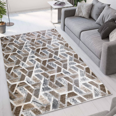 Matta med kort lugg vardagsrum modern geometrisk design brun Double MAR003 Kampanj