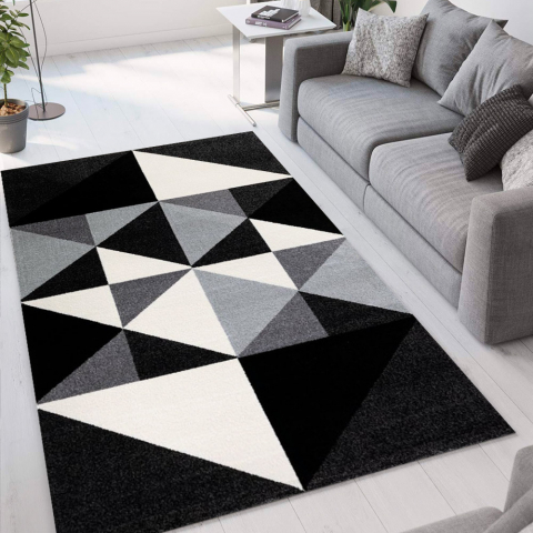 Matta modern geometrisk design rektangulär grå svart Milano GRI013
