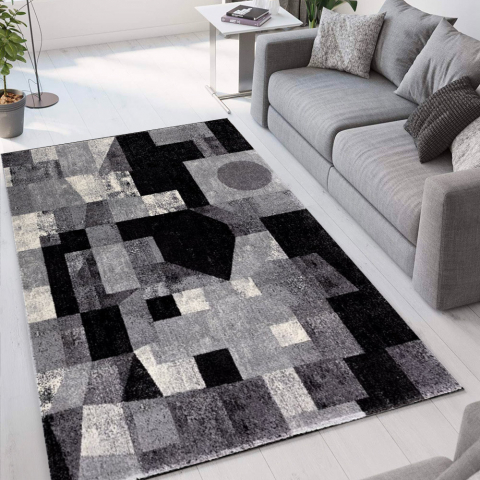 Matta modern geometrisk design rektangulär grå svart Milano GRI012