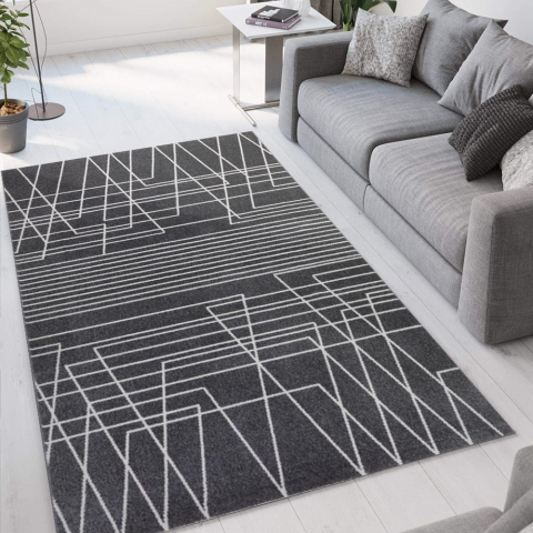 Matta modern geometrisk design rektangulär grå svart Milano GRI016
