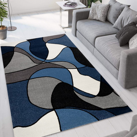 Matta modern design geometriskt mönster pop art blå vit Milano BLU015