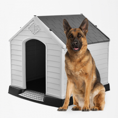 Kennelhus för stora hundar i plastträdgård Rock Kampanj