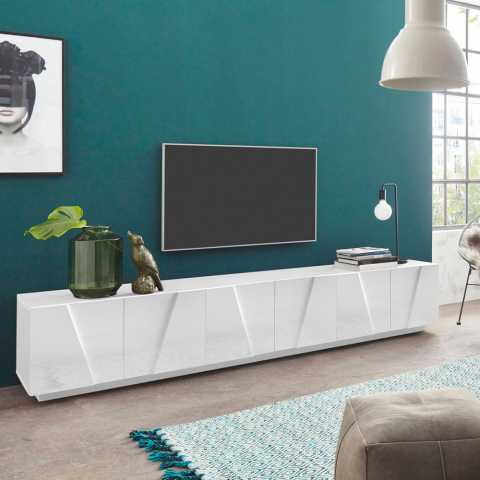 TV-bänk vardagsrum 6 dörrar 3 fack modern design Ping Low XL White