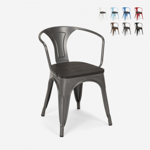 Design stolar metall trä industriell stil Tolix bar kök Steel Wood Arm Kampanj