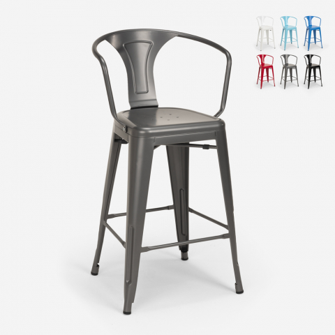 barstol med ryggstöd i metall industriell design bar och kök Lix stil steel back Kampanj