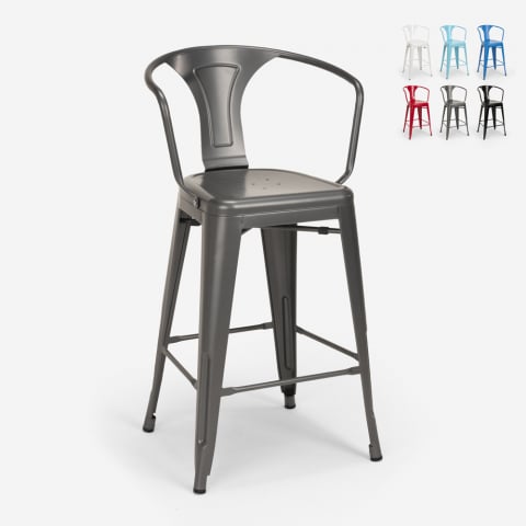Barstol med ryggstöd i metall industriell design bar och kök Tolix stil Steel Back Kampanj