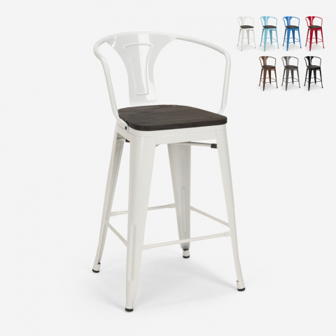 barstol med ryggstöd i metall trä industrial design Lix stil steel wood back Kampanj
