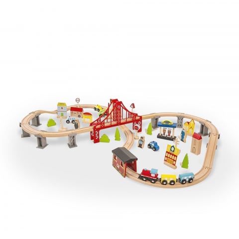 Tågbana leksak i trä järnväg för barn 70 delar Mr Ciuf Kampanj