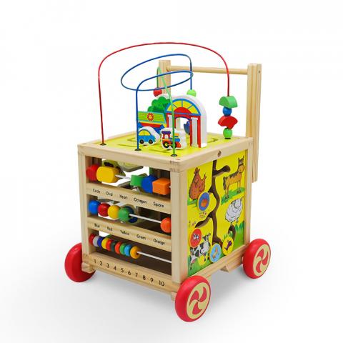 Lära-Gå-Vagn i trä leksak multi-aktivitet första stegen för barn Magic Box