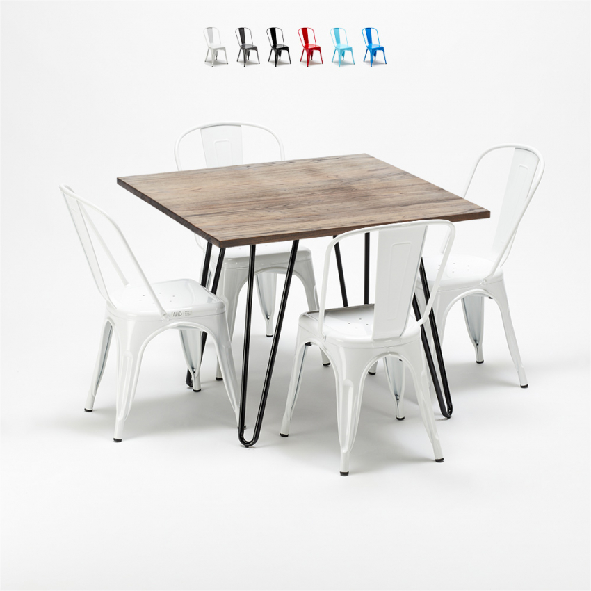 set kvadratiskt bord i trä och stolar i metall design industriell bay ridge Kostnad