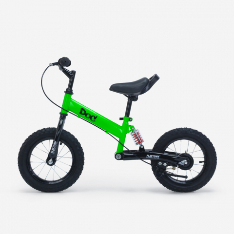 Barncykel utan pedaler med broms uppblåsbara hjul och cykelstöd balance bike Doc