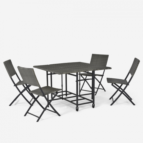 Utomhus trädgårds matgrupp kvadratiskt bord 110x110cm 4 moderna stolar fällbar rotting Lentel