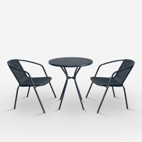 Set runt bord med 2 stolar i stål modern design bar trädgård Bistro