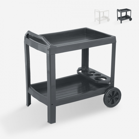 Rullbord Serveringsvagn i plast 2 hyllor med hjul utomhus Progarden Astro