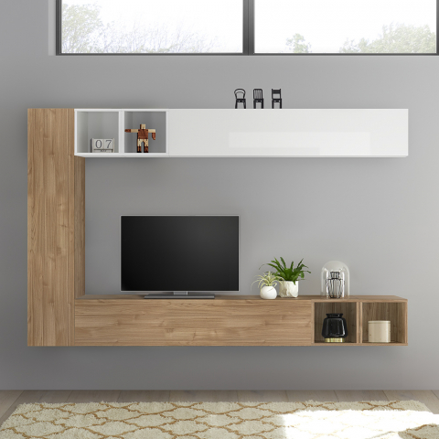 Mediamöbel för vardagsrum modern design TV bänk ljusvitt trä Infinity 104