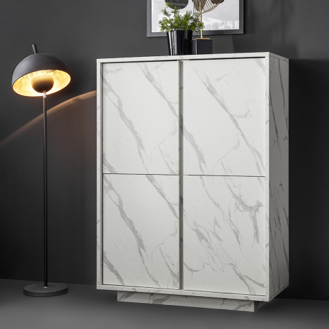 Skänk sideboard skåp vardagsrum 4 dörrar vit marmor Carrara