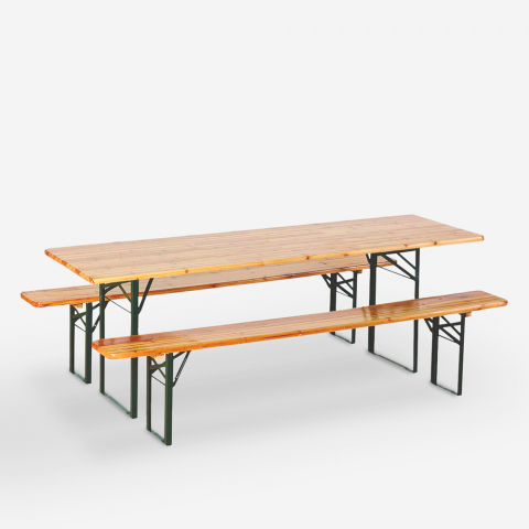 Set 8 stycken fällbara bord och bänkar i trä 220x80 Oletan