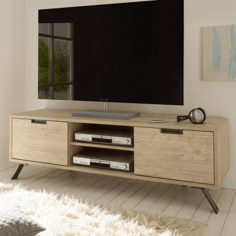 TV-bänk med skandinavisk design med 2 dörrar öppet fack trä Palma Kampanj