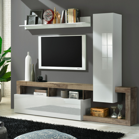 Mediamöbel för vardagsrum TV-bänk modern glansig vit trä Hamburg
