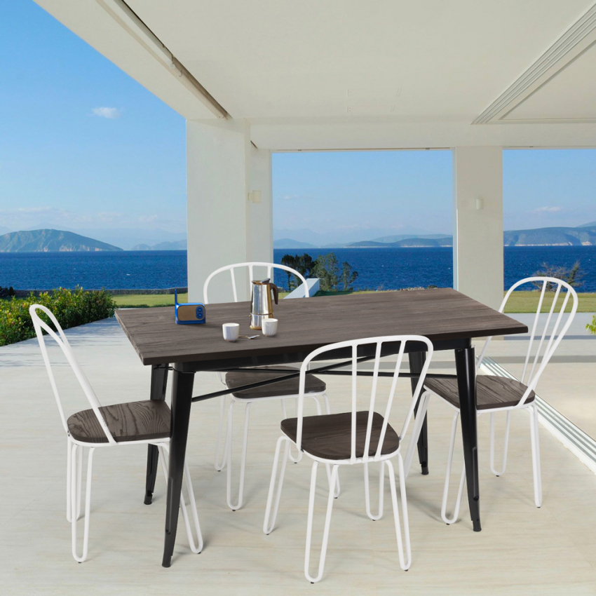 set rektangulärt bord 120 x 60 med 4 stolar stål trä industriell design otis Bestånd