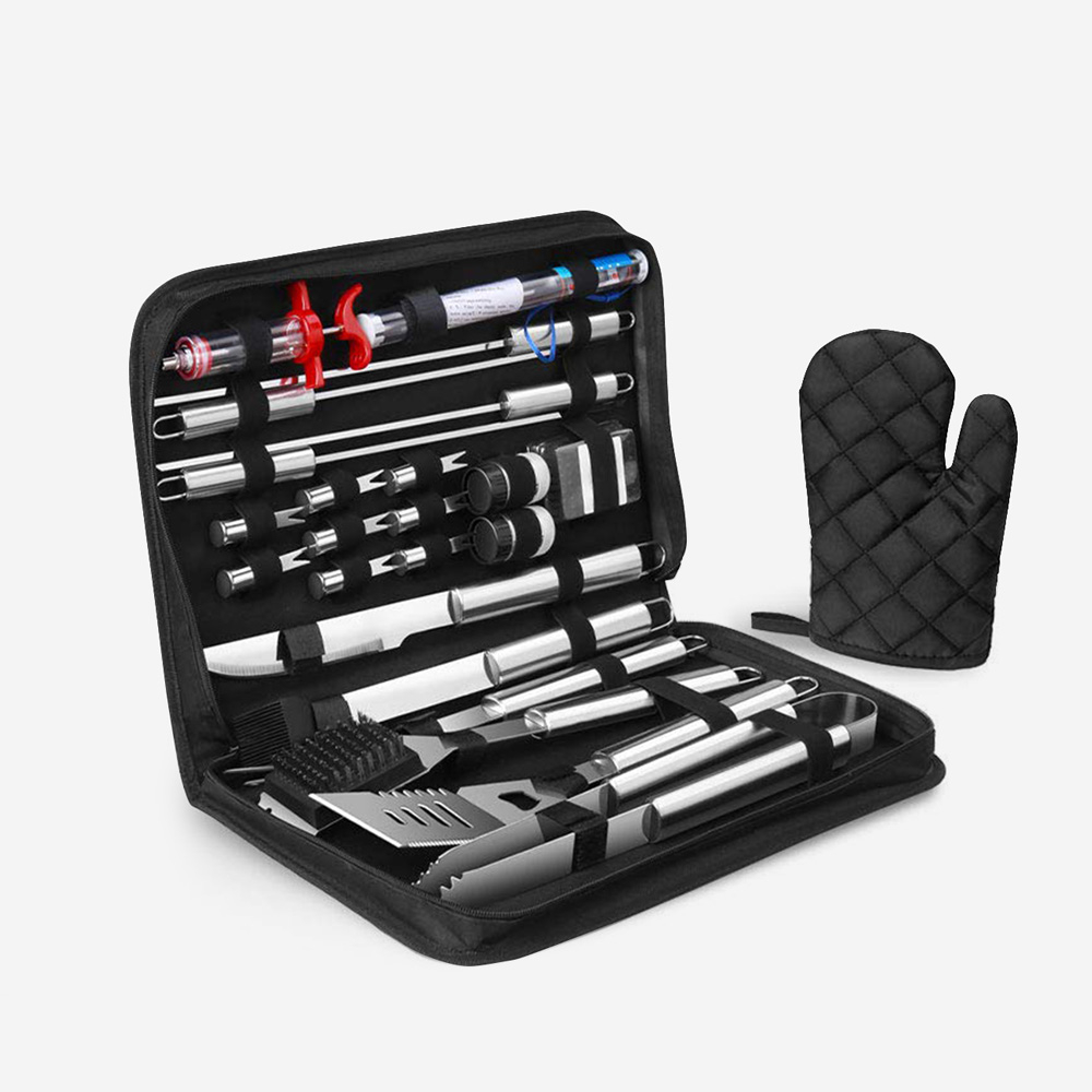 Professionell BBQ-grilluppsättning rostfritt stål tång stekspade kniv Bladeset