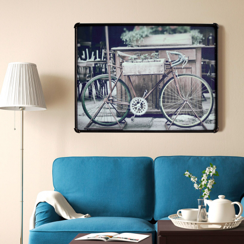 Bike Tavla cykel canvasmålning med metall ram 80x60cm