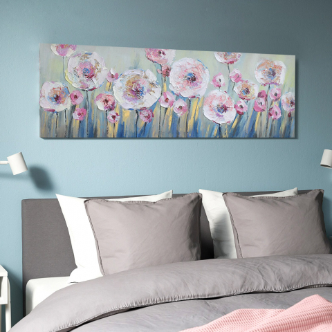 Unconventional Poppies tavla handmålad blommig målning på duk 140x45cm